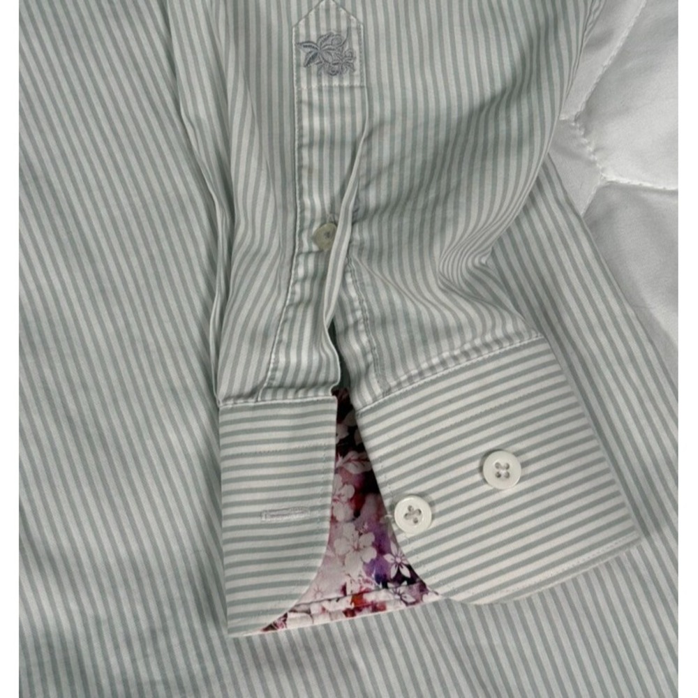Stone Rose Mens Shirt 4/Large Striped Flower Flip Cuff Button Up Long Sleeve - Picture 4 of 10